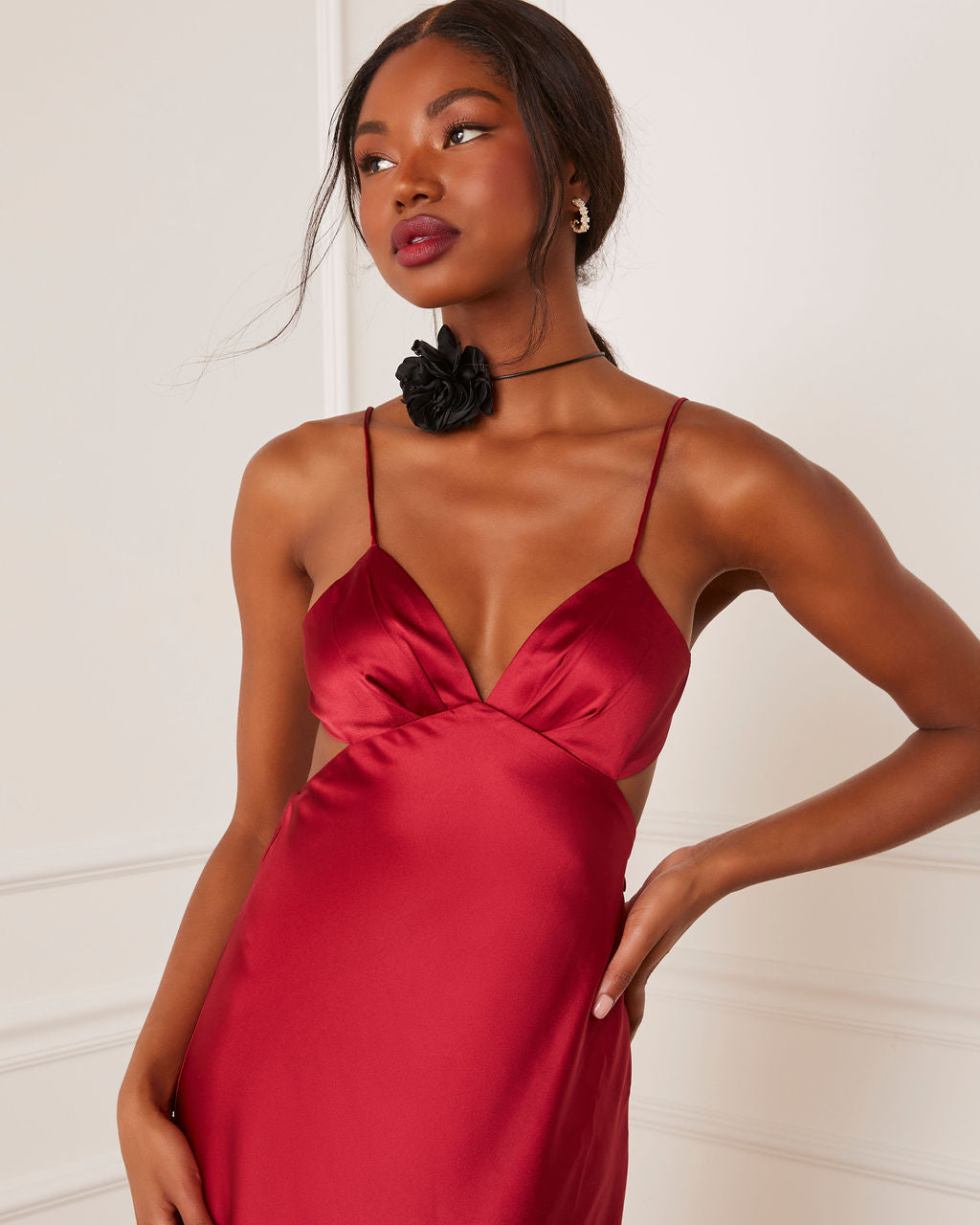 Renelle Saten Kesimli Midi Elbise