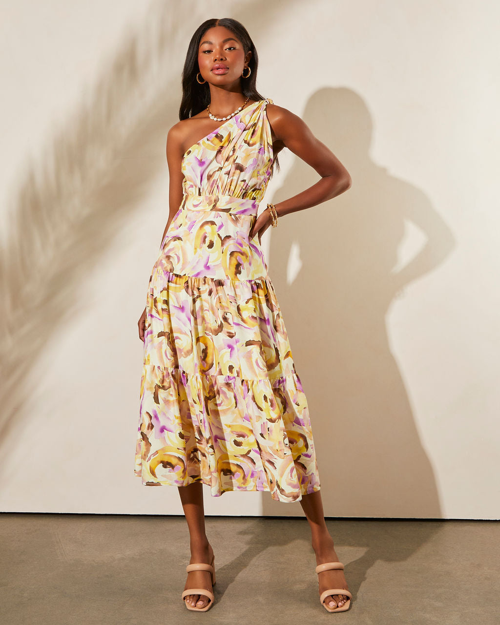 Isidore Tek Omuz Katlı Midi Elbise