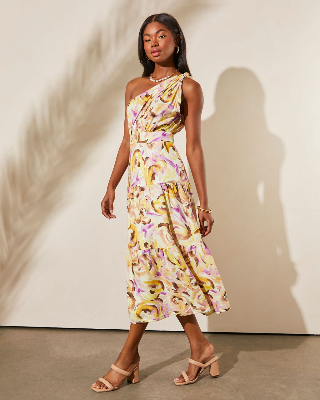 Isidore Tek Omuz Katlı Midi Elbise