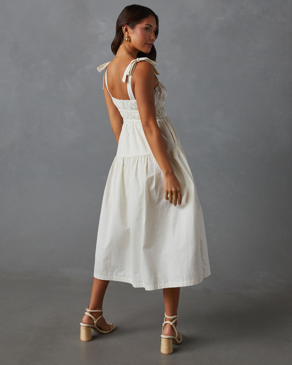 Briella Omuzdan Bağlamalı Katlı Midi Elbise