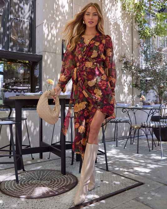 Harvest Love Çiçek Desenli Wrap Midi Elbise