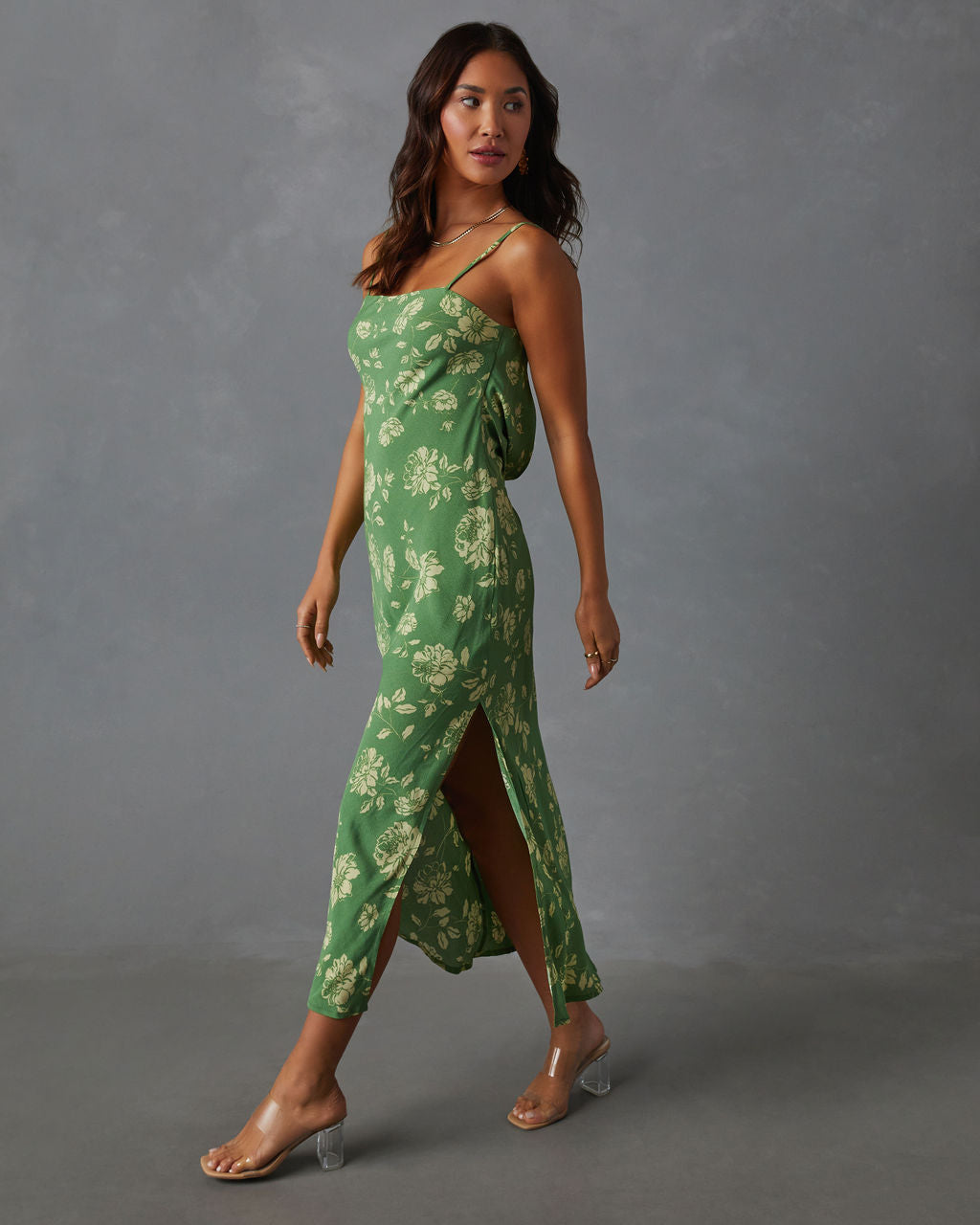 Everly Floral Sırtı Açık Slip Midi Elbise