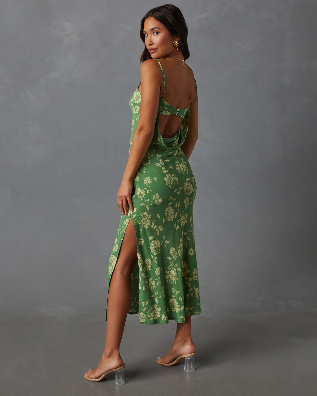 Everly Floral Sırtı Açık Slip Midi Elbise