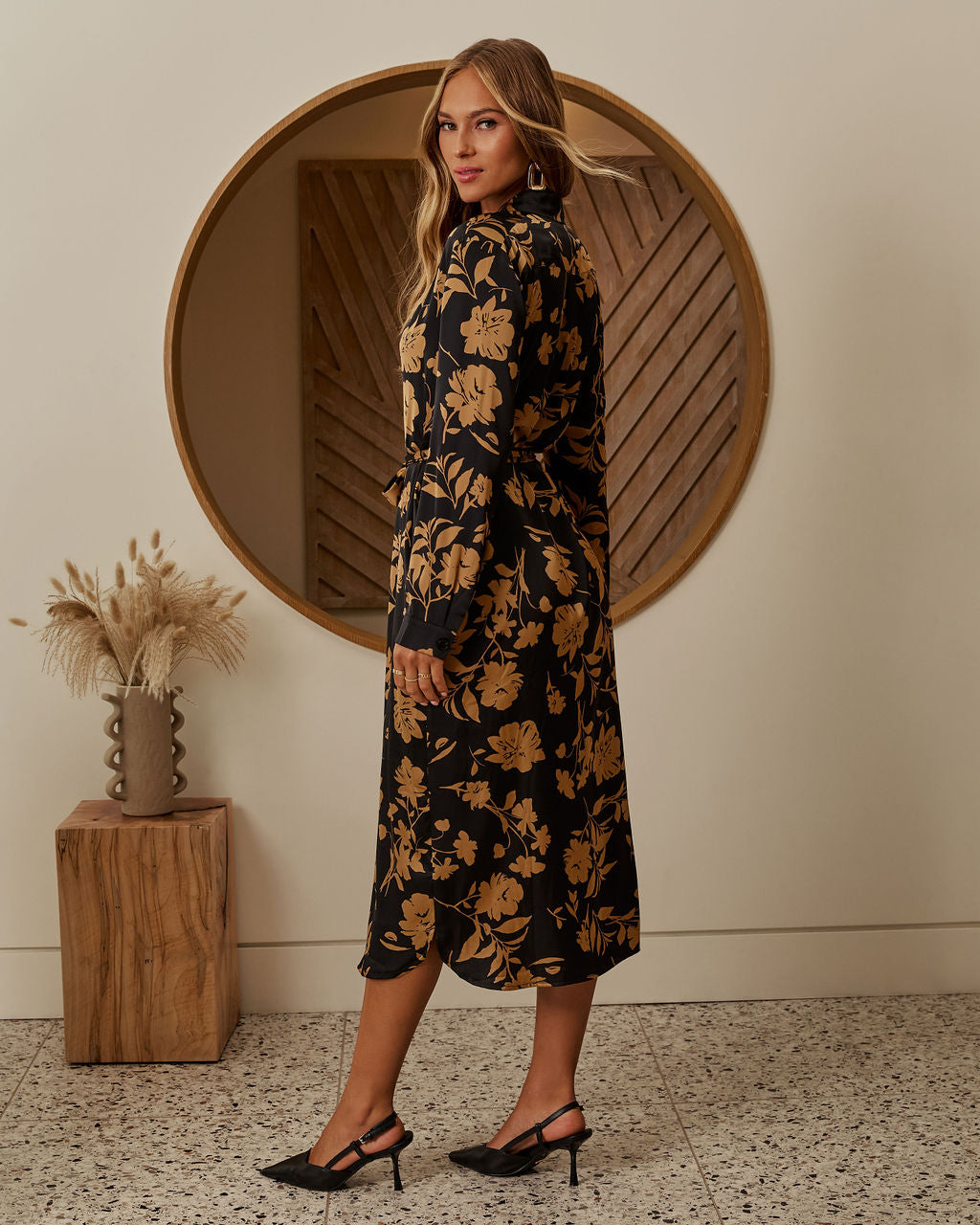 Fall Gardens Çiçekli Saten Midi Elbise