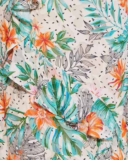 Blossom Coast Çiçek Fırfırlı Midi Elbise
