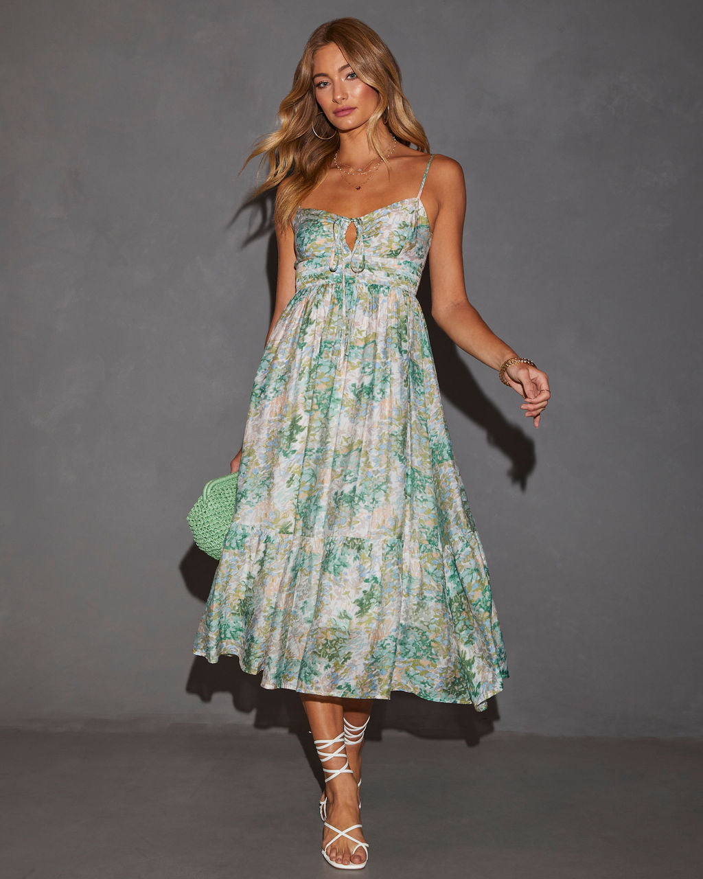 Eudora Baskılı Önü Bağlamalı Midi Elbise