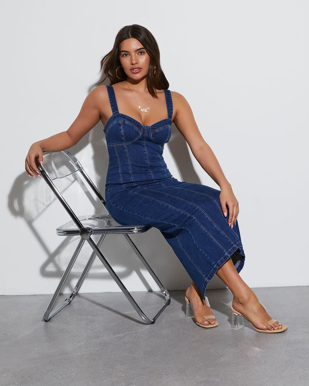Aubrey Sweetheart Denim Midi Elbise