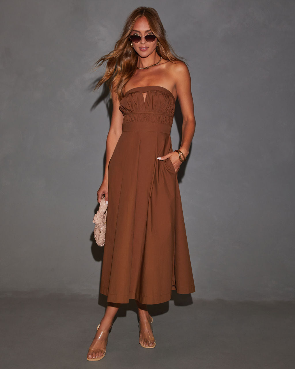 Ryann Straplez Önü Kesikli Midi Elbise