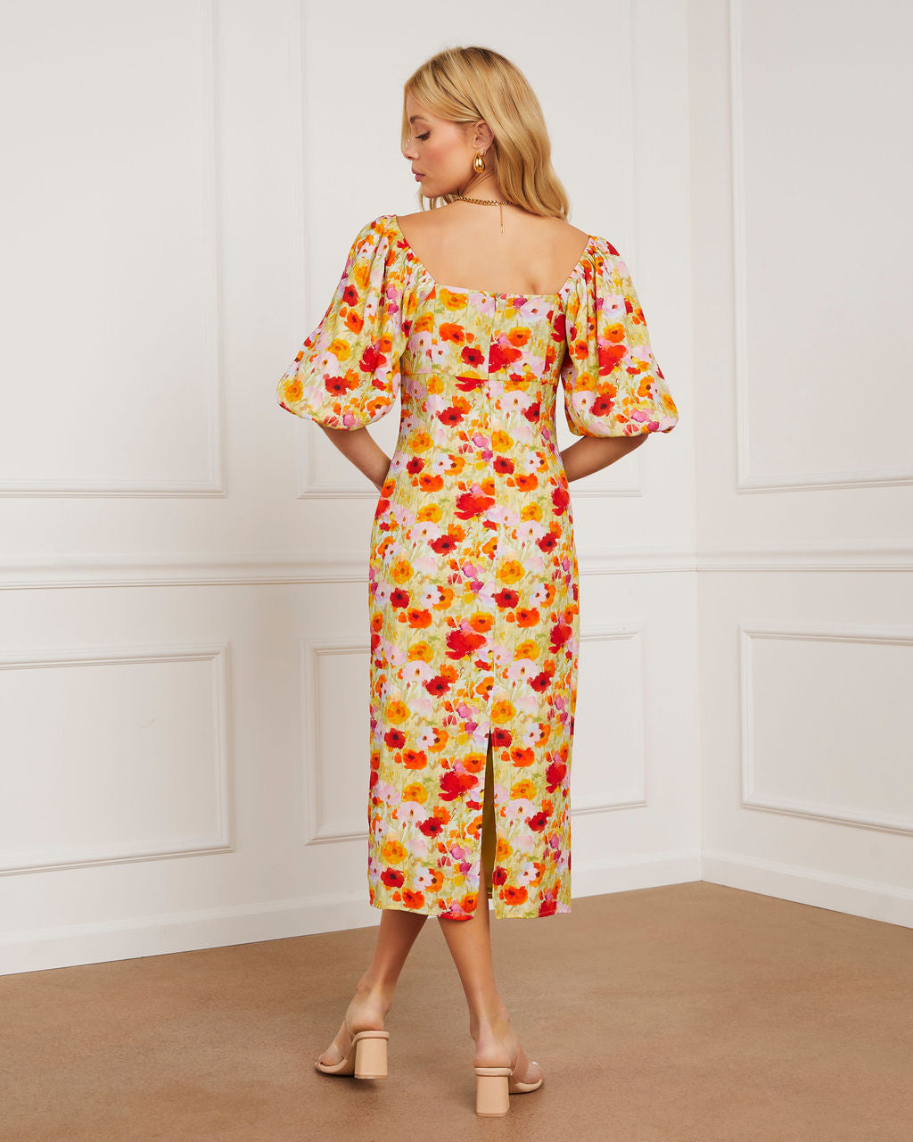 Theadora Çiçekli Midi Elbise