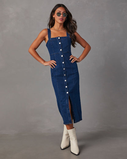 Camden Denim Önü Düğmeli Midi Elbise