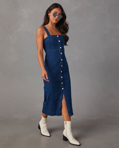 Camden Denim Önü Düğmeli Midi Elbise
