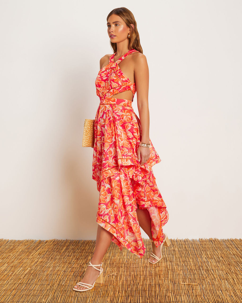 Mariela Boyundan Bağlamalı Asimetrik Midi Elbise