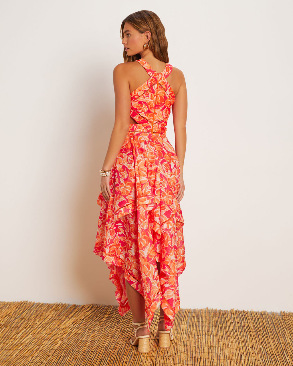 Mariela Boyundan Bağlamalı Asimetrik Midi Elbise