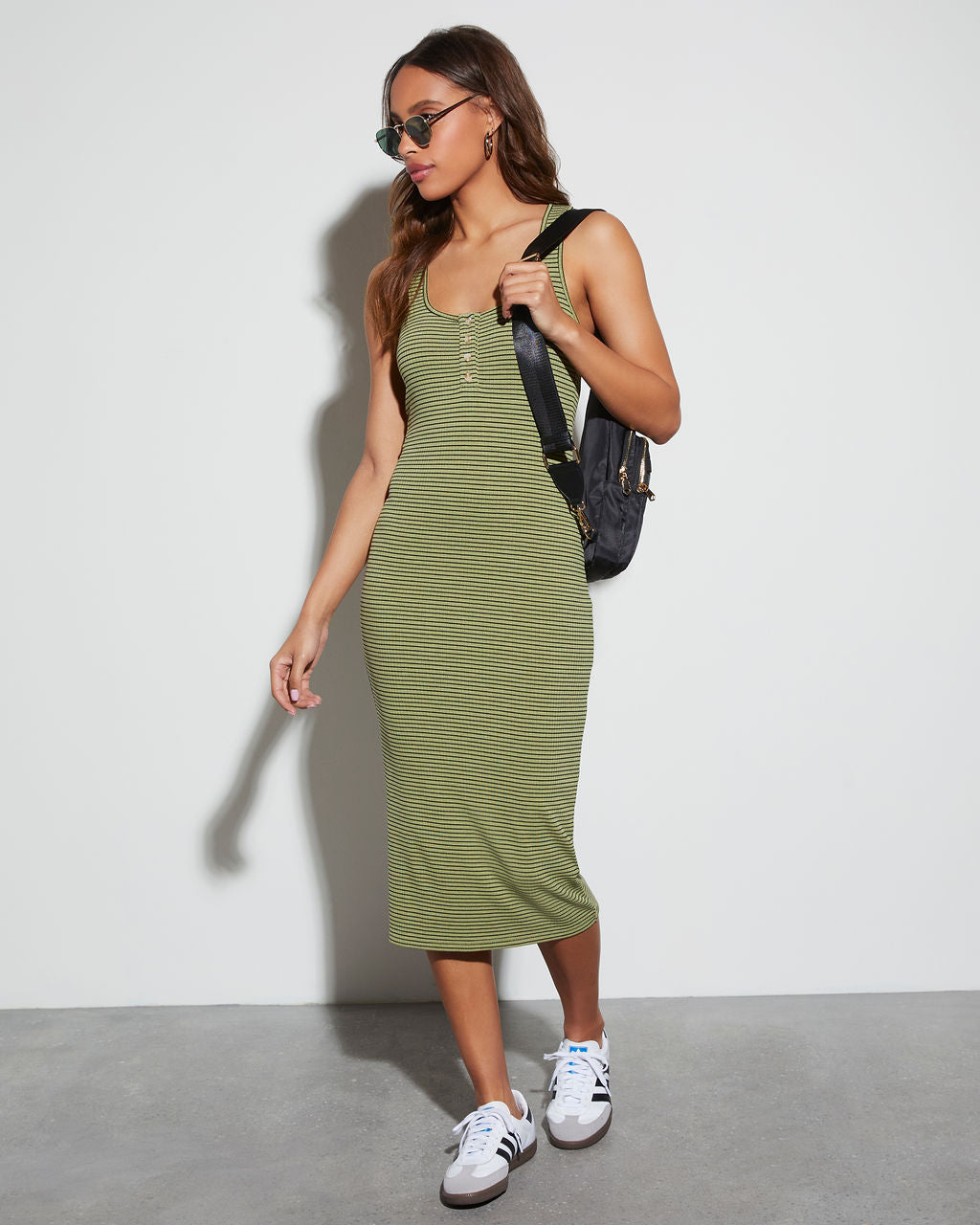 Rylie Çizgili Bodycon Midi Elbise