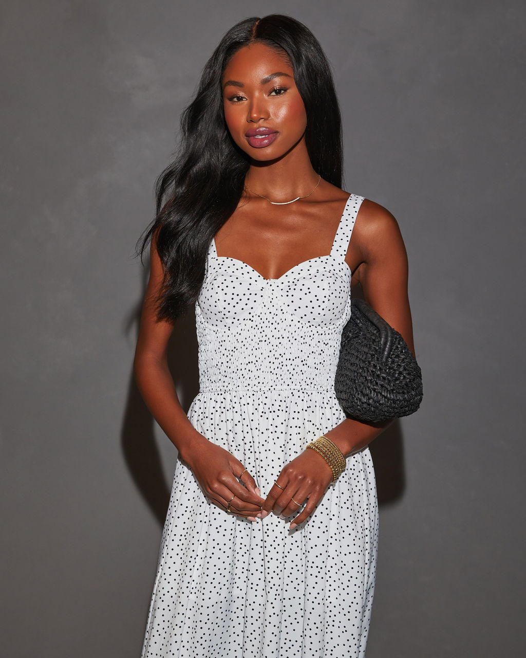 Anamaria Puantiyeli Korse Midi Elbise