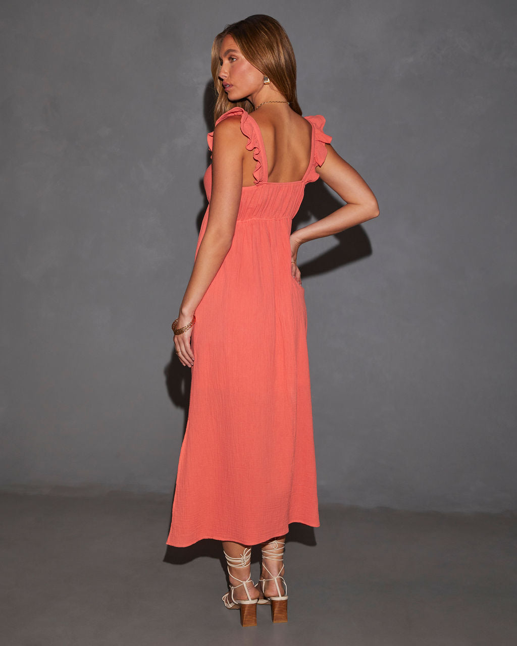 Melia Kolları Volanlı Midi Elbise