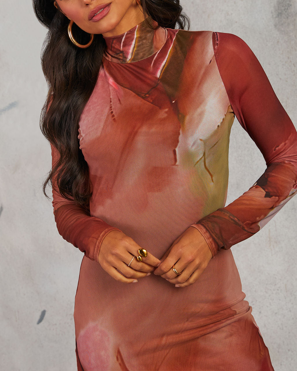 Cortese Baskılı File Midi Elbise