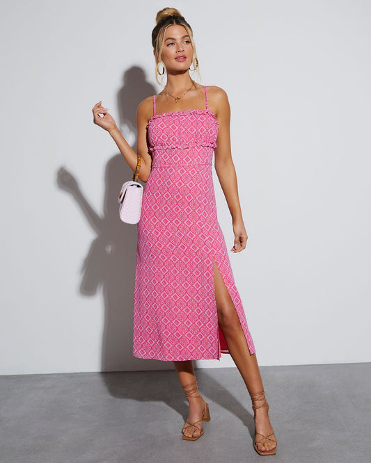 Şık Perspektif Dar Kesim Midi Elbise