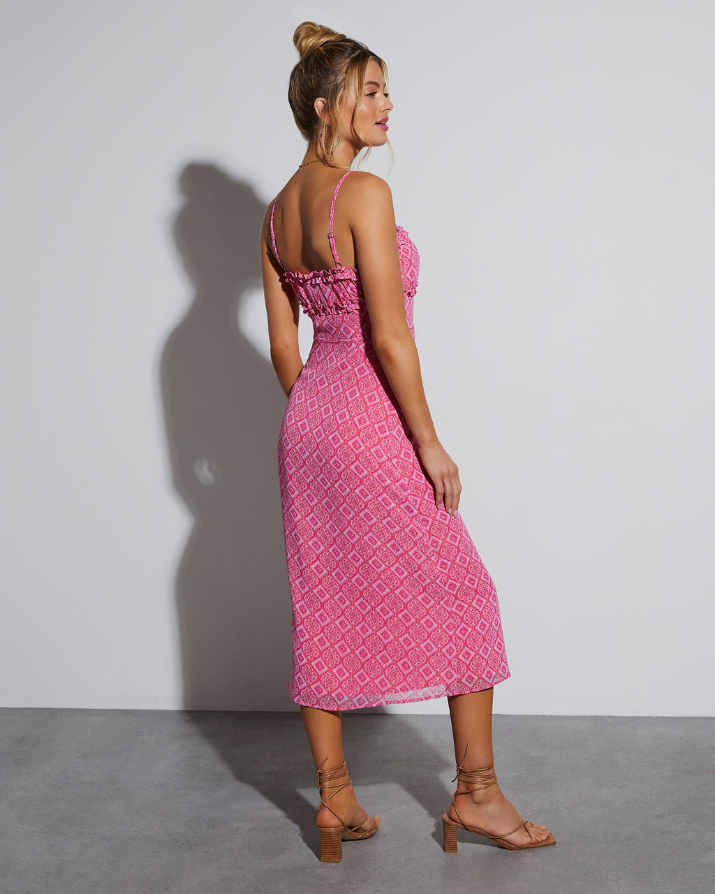 Şık Perspektif Dar Kesim Midi Elbise