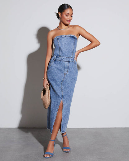 Kimmy Straplez Denim Midi Elbise