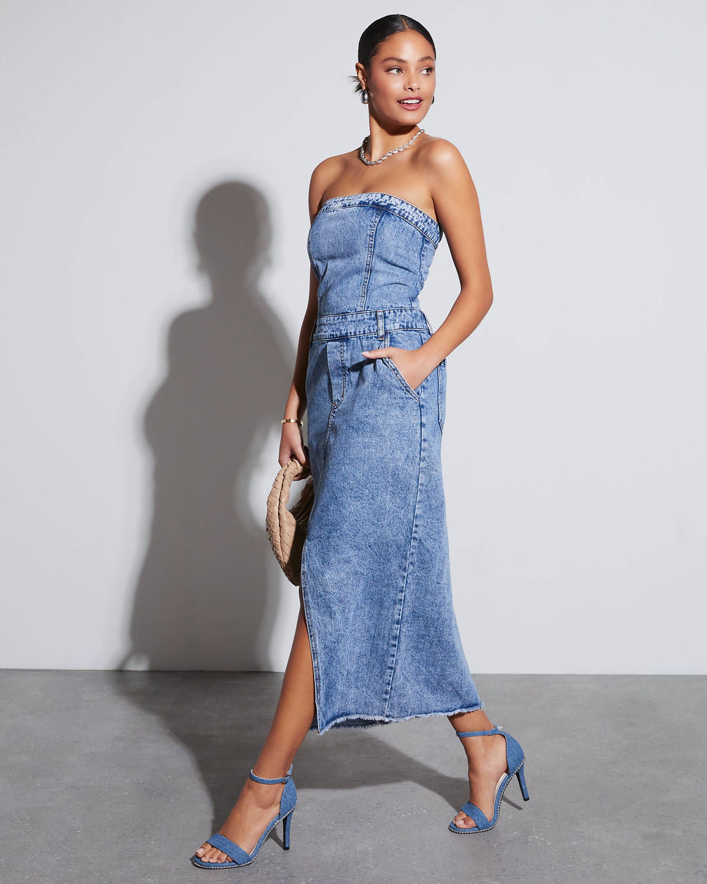 Kimmy Straplez Denim Midi Elbise