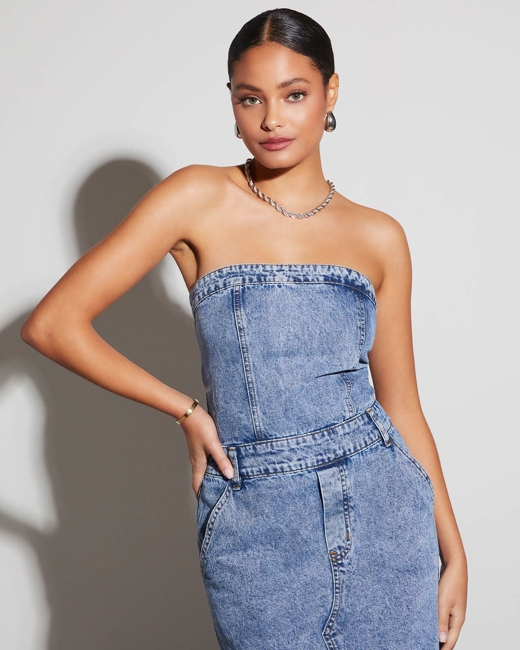 Kimmy Straplez Denim Midi Elbise