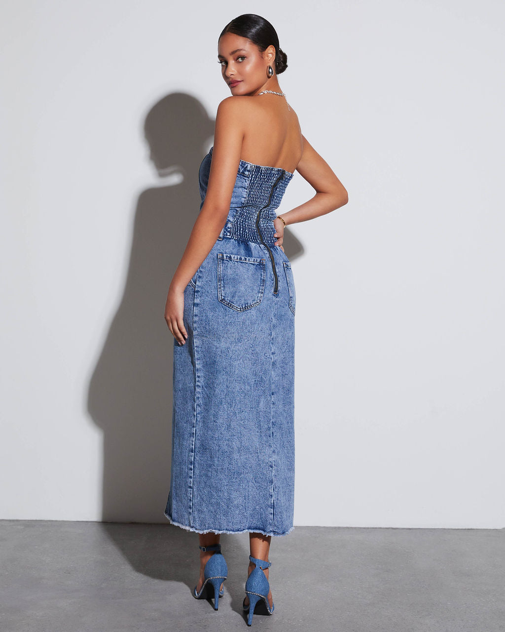 Kimmy Straplez Denim Midi Elbise