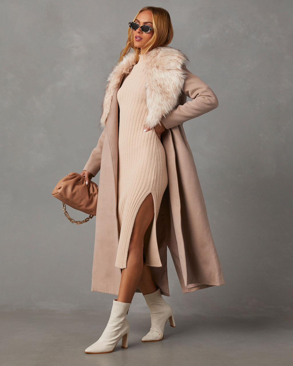 Lidia Nervürlü Midi Kazak Elbise