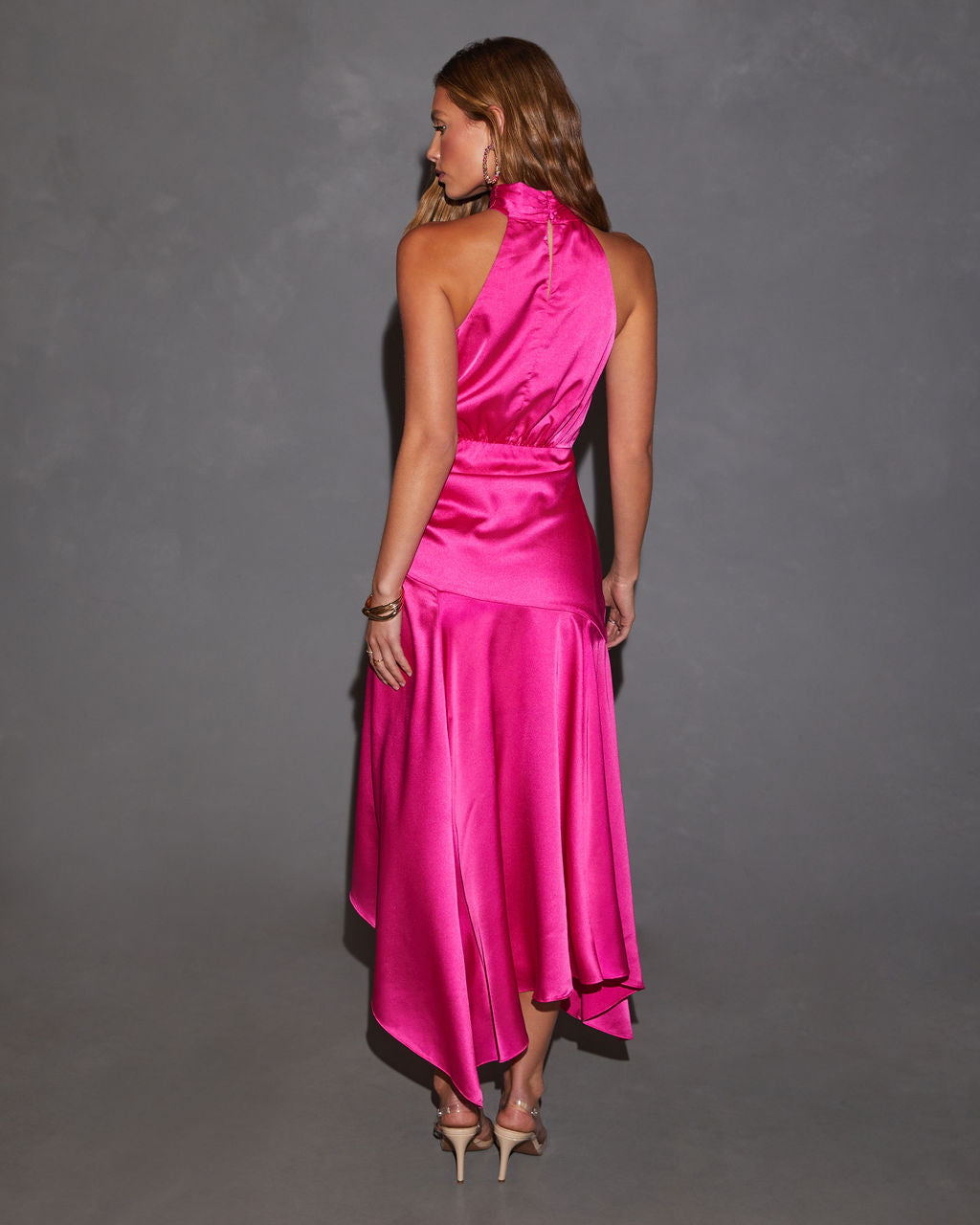 Sofia Boyundan Bağlamalı Saten Midi Elbise