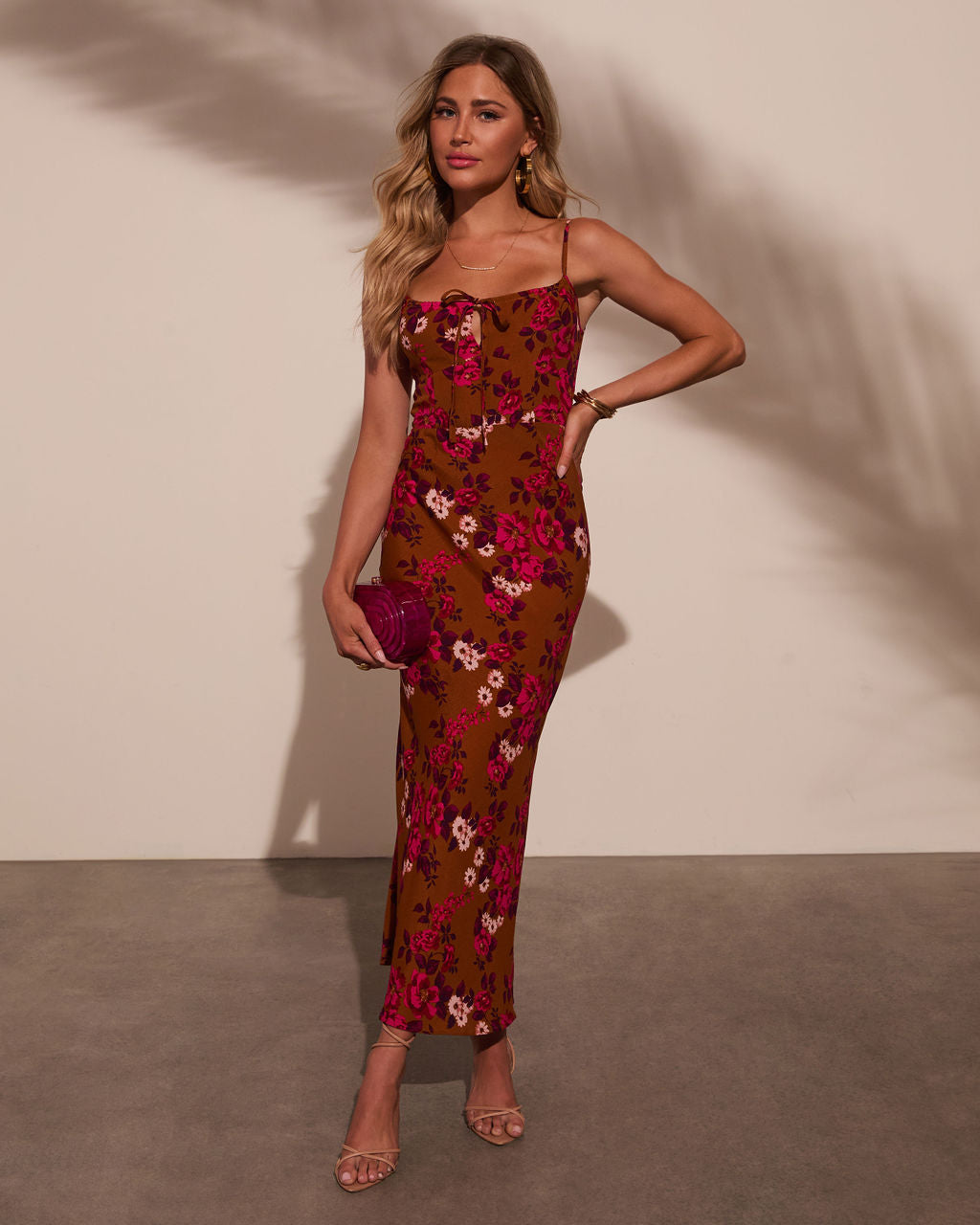 Altın Kır Çiçek Midi Elbise