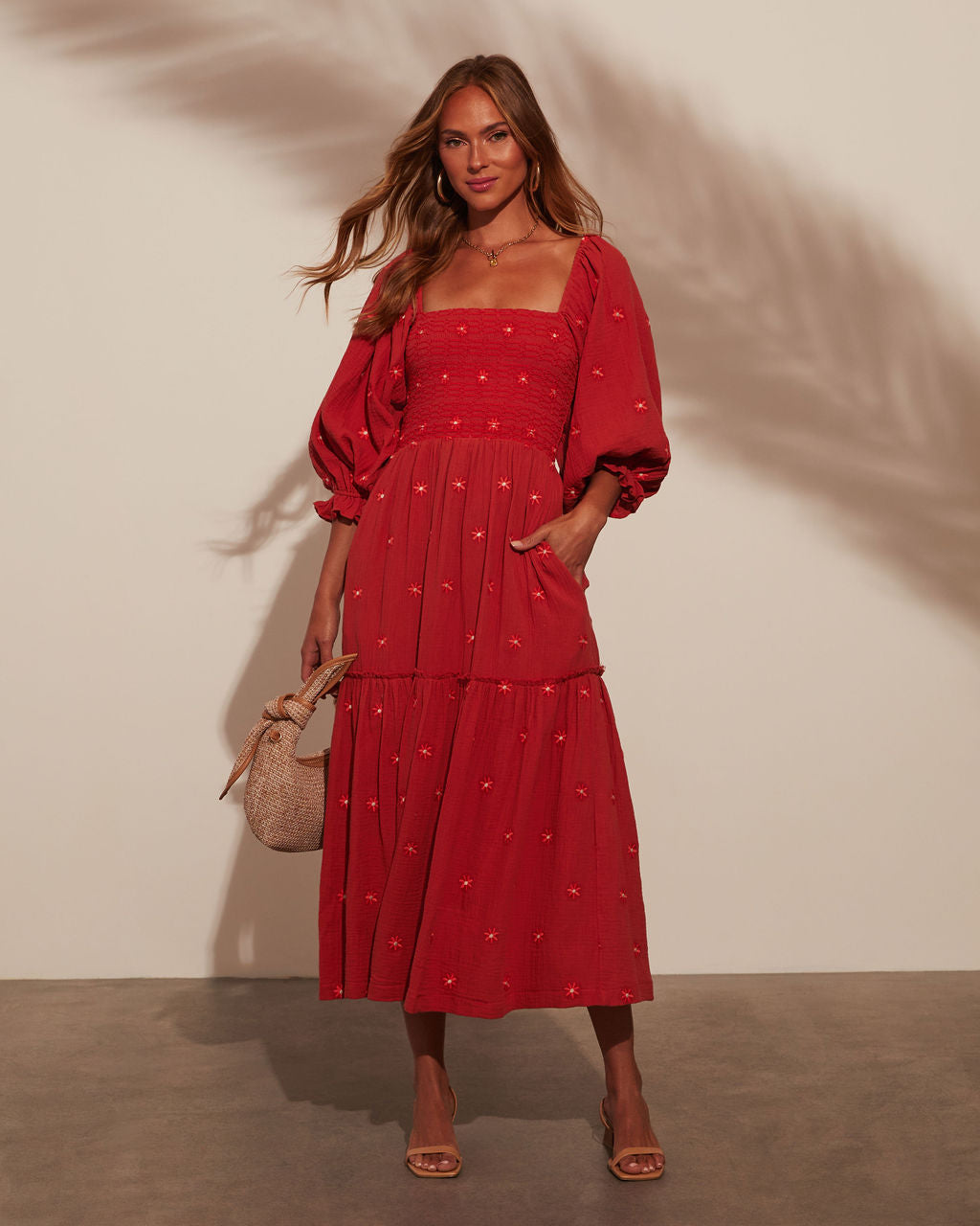 Jemma Büzgülü Puf Kol Katlı Midi Elbise