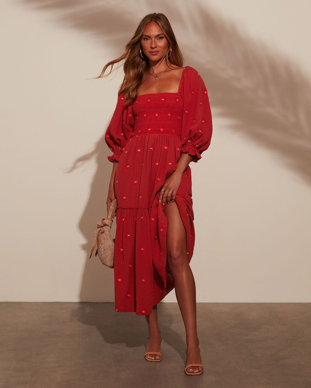 Jemma Büzgülü Puf Kol Katlı Midi Elbise