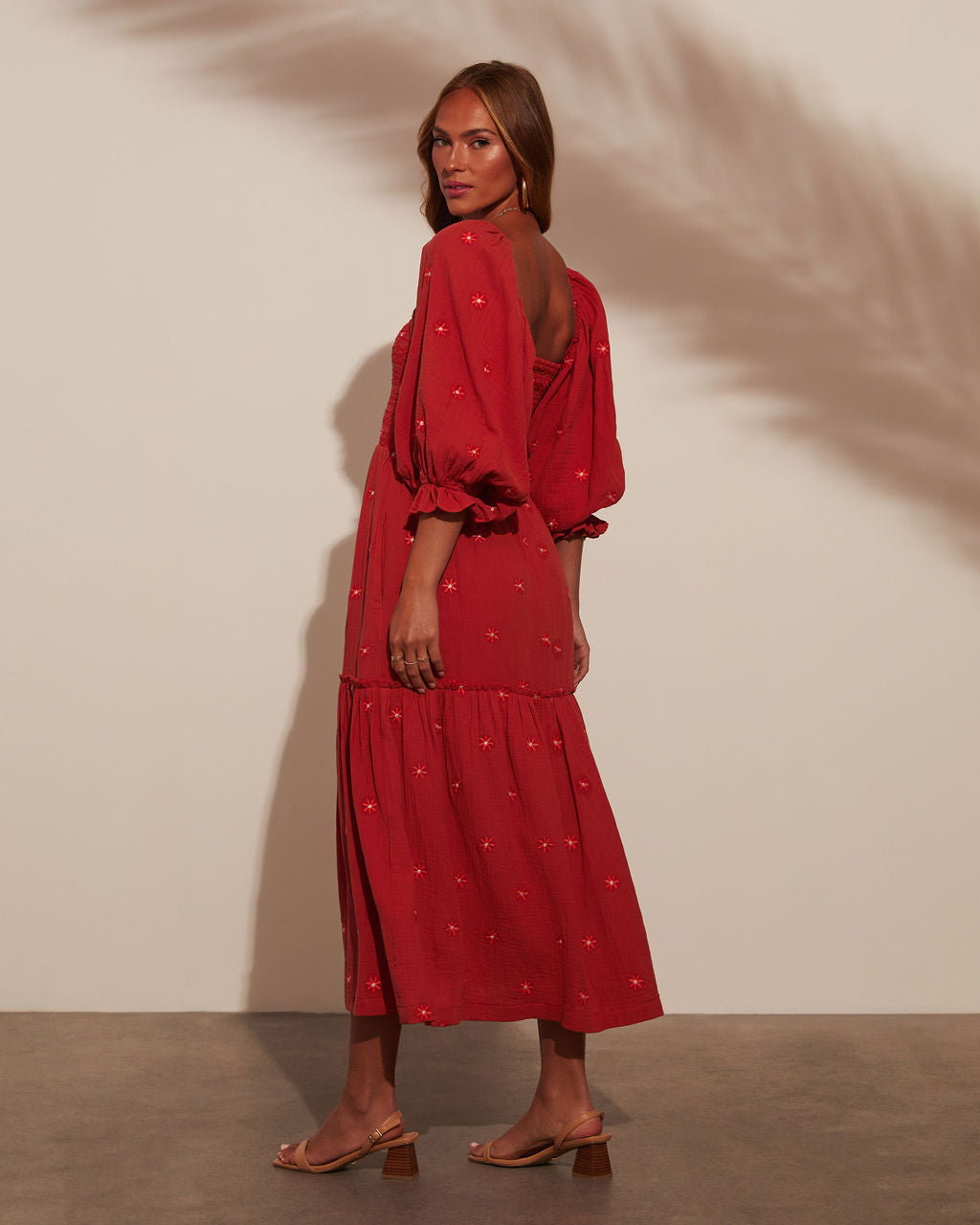 Jemma Büzgülü Puf Kol Katlı Midi Elbise