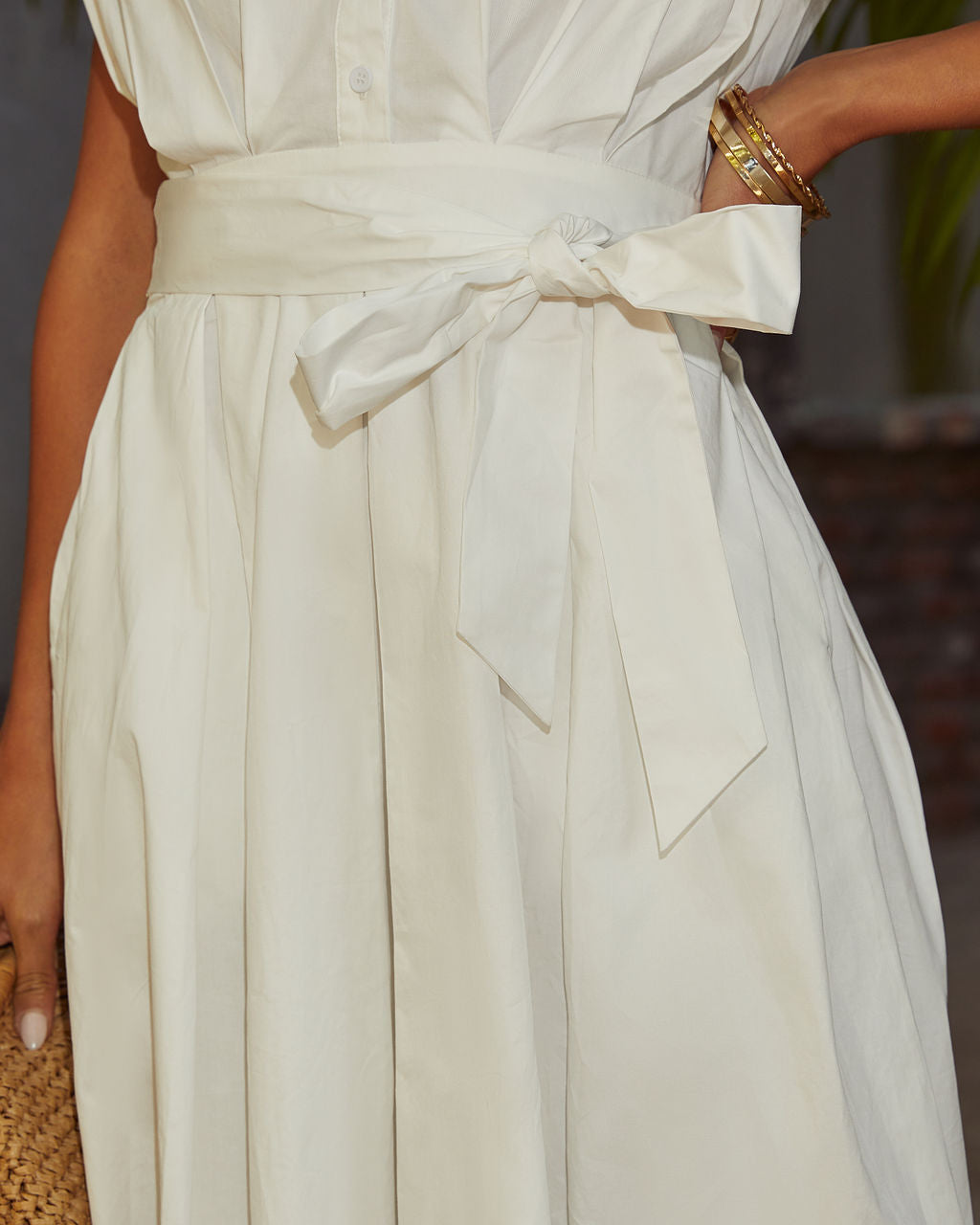 Celie Poplin Yaka Beli Bağlamalı Midi Gömlek Elbise