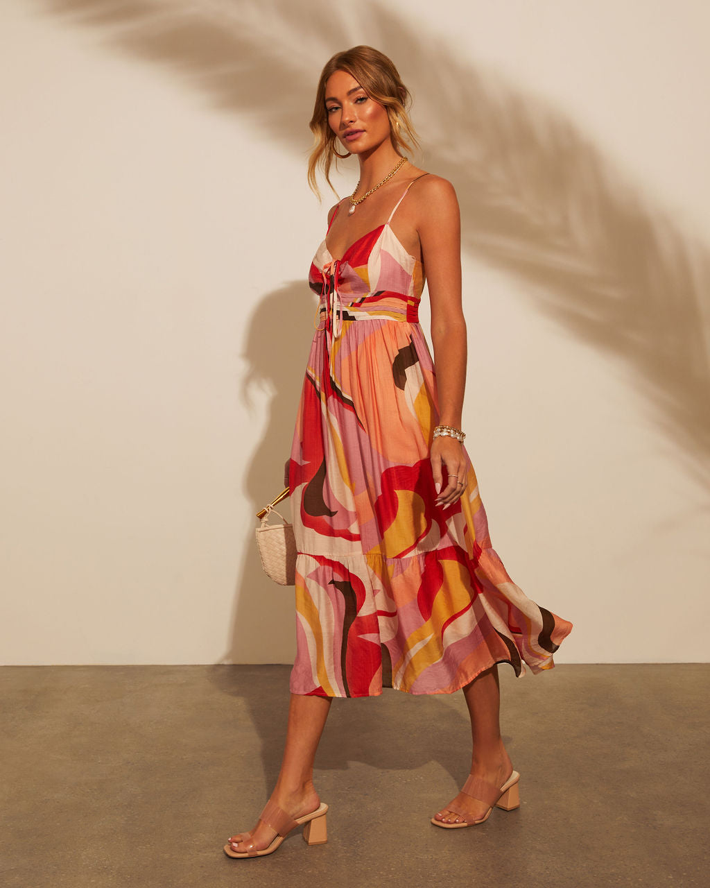 Eudora Baskılı Önü Bağlamalı Midi Elbise