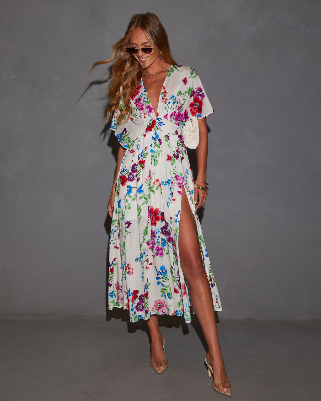 Catrina Kimono Çiçekli Midi Elbise