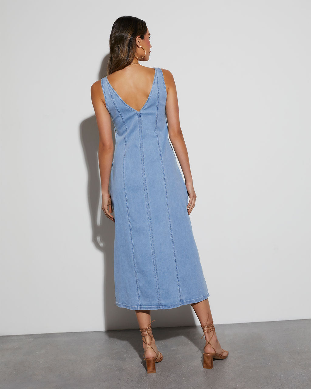 Octavia V Yaka Denim Midi Elbise