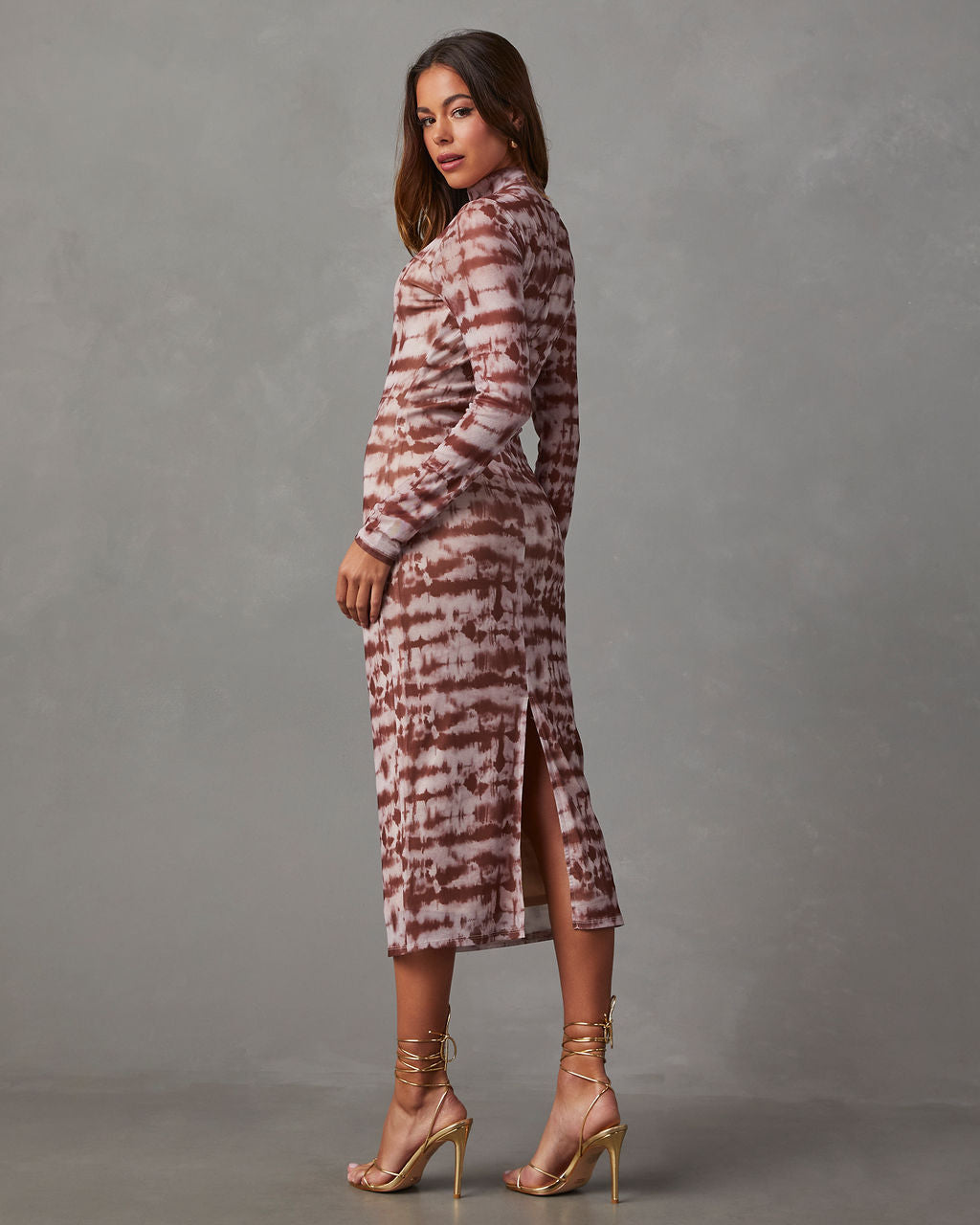 Cortese Baskılı File Midi Elbise