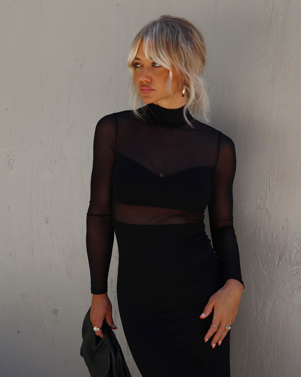 Monroe Transparan Balıkçı Yaka Midi Elbise