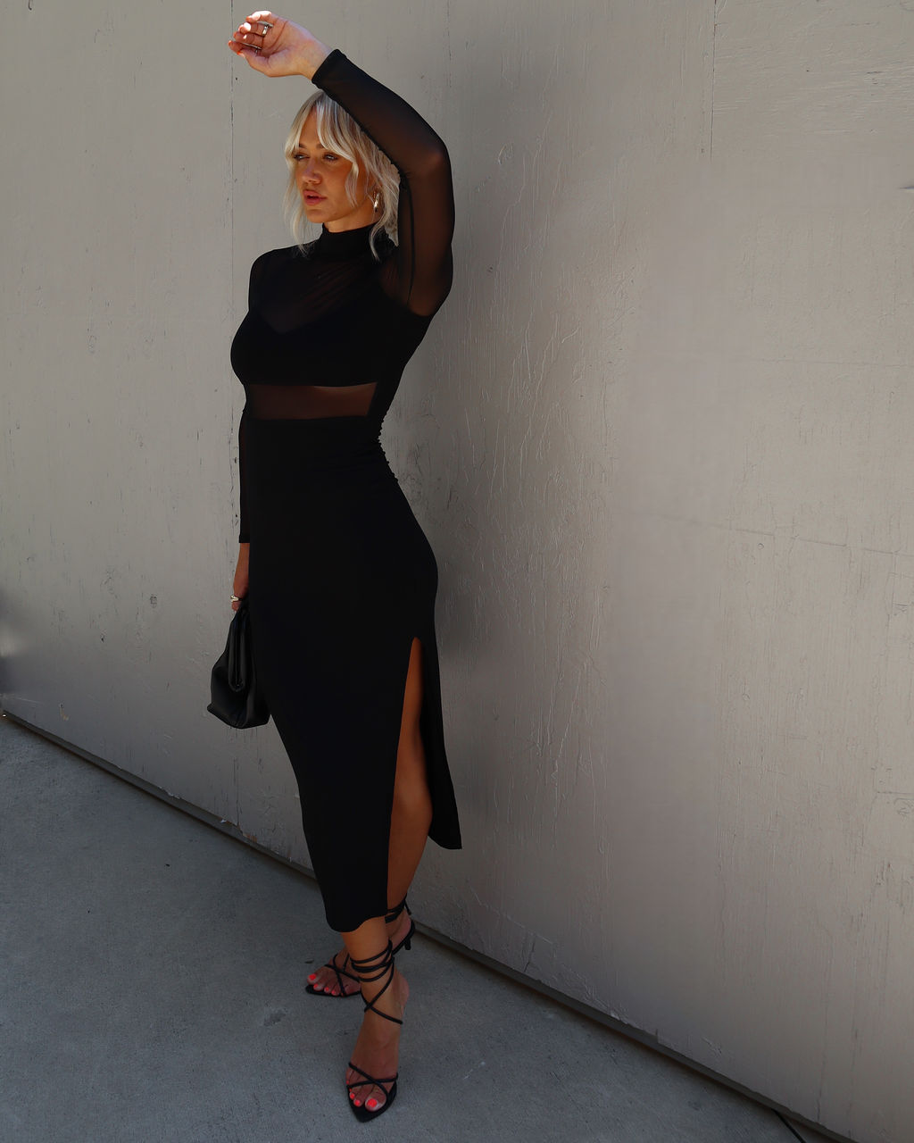 Monroe Transparan Balıkçı Yaka Midi Elbise