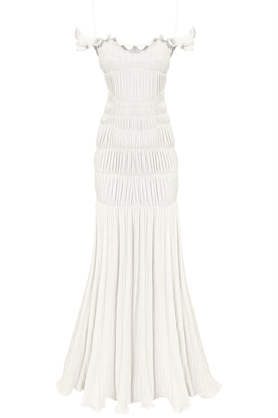 Lindsay Düşük Omuz Fırfırlı Maxi Elbise