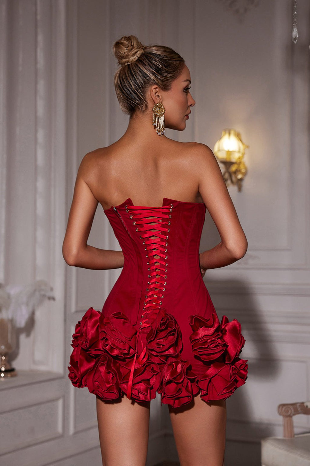 Hiroshi Straplez Çiçek Mini Elbise