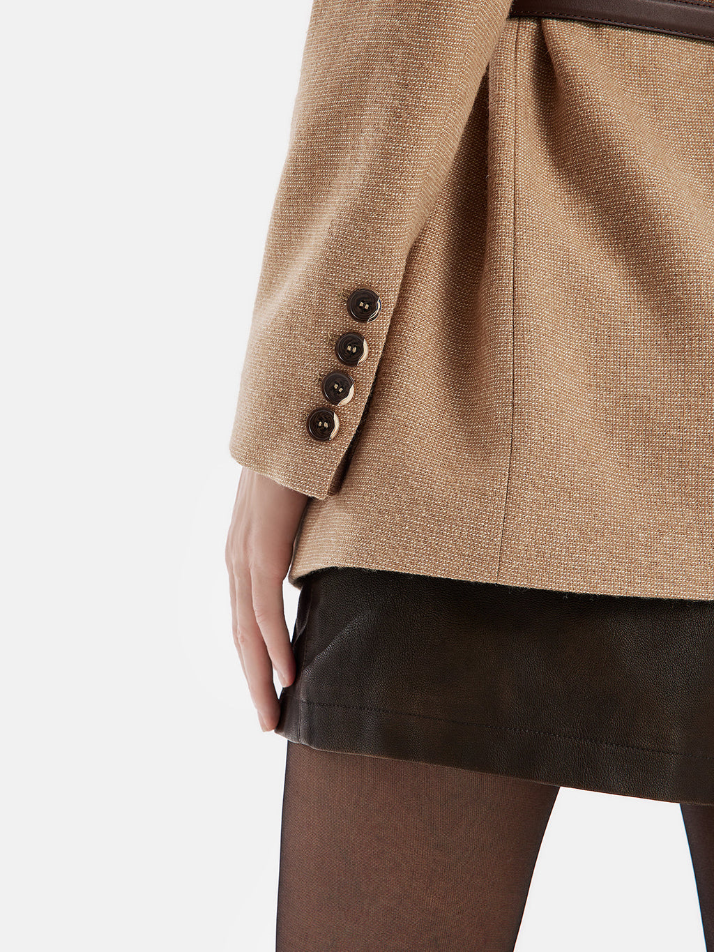 Yün-Keten Karışımlı Nakışlı Yaka Eşarplı Kaban