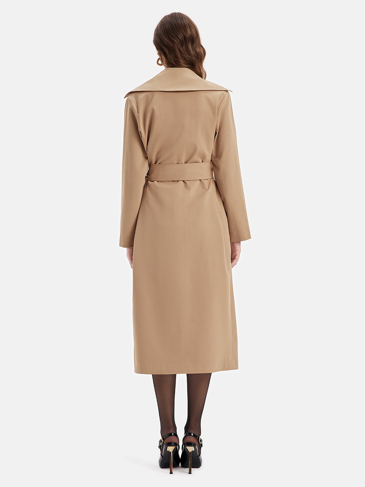 Yün Karışımlı Eşarplı Geniş Yaka Palto