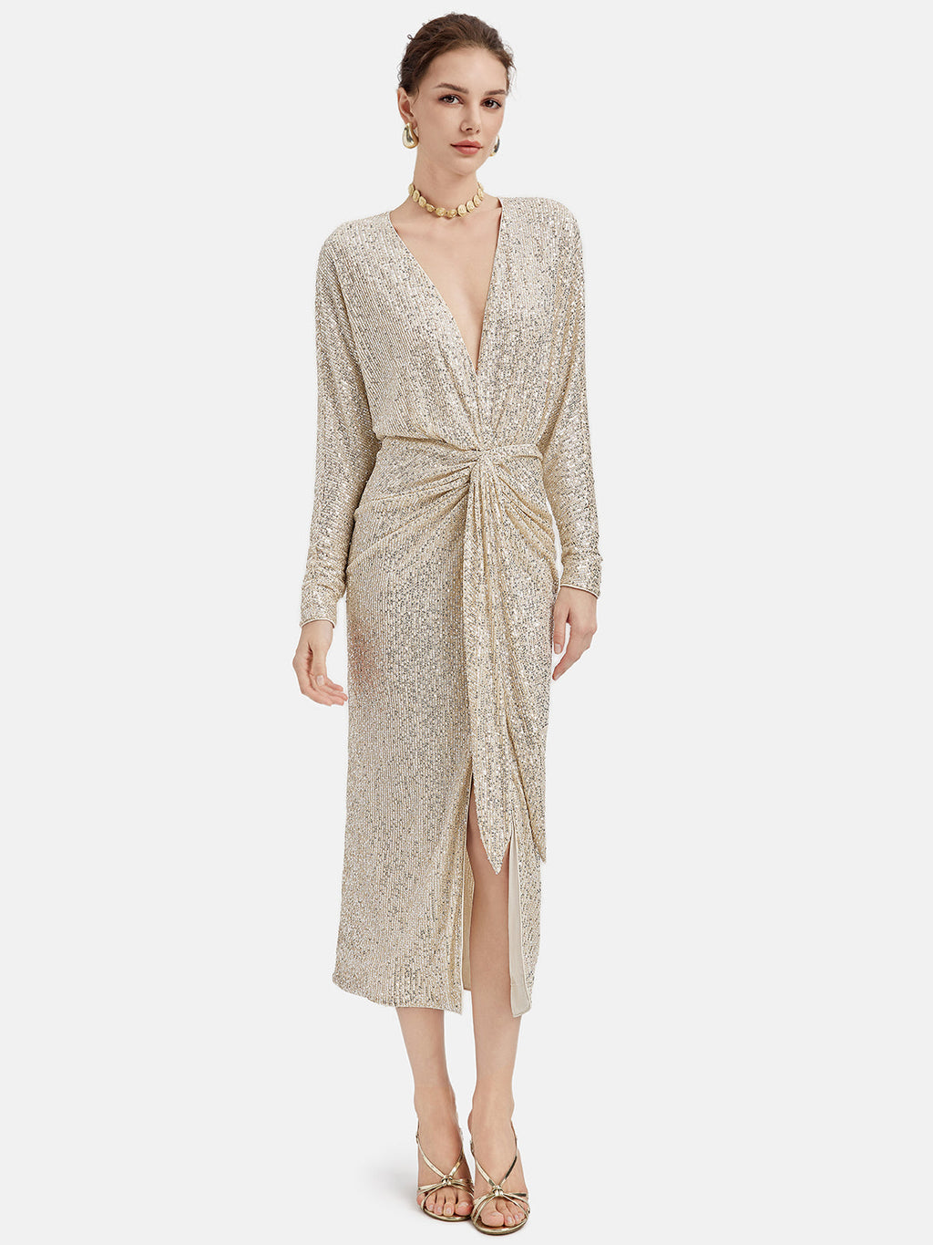 Zarif V Yaka Payet Elbise