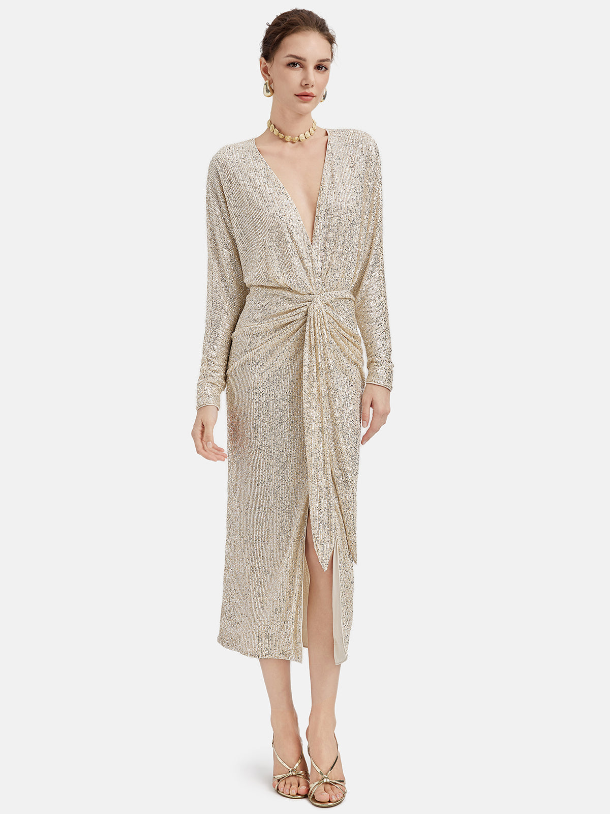 Zarif V Yaka Payet Elbise