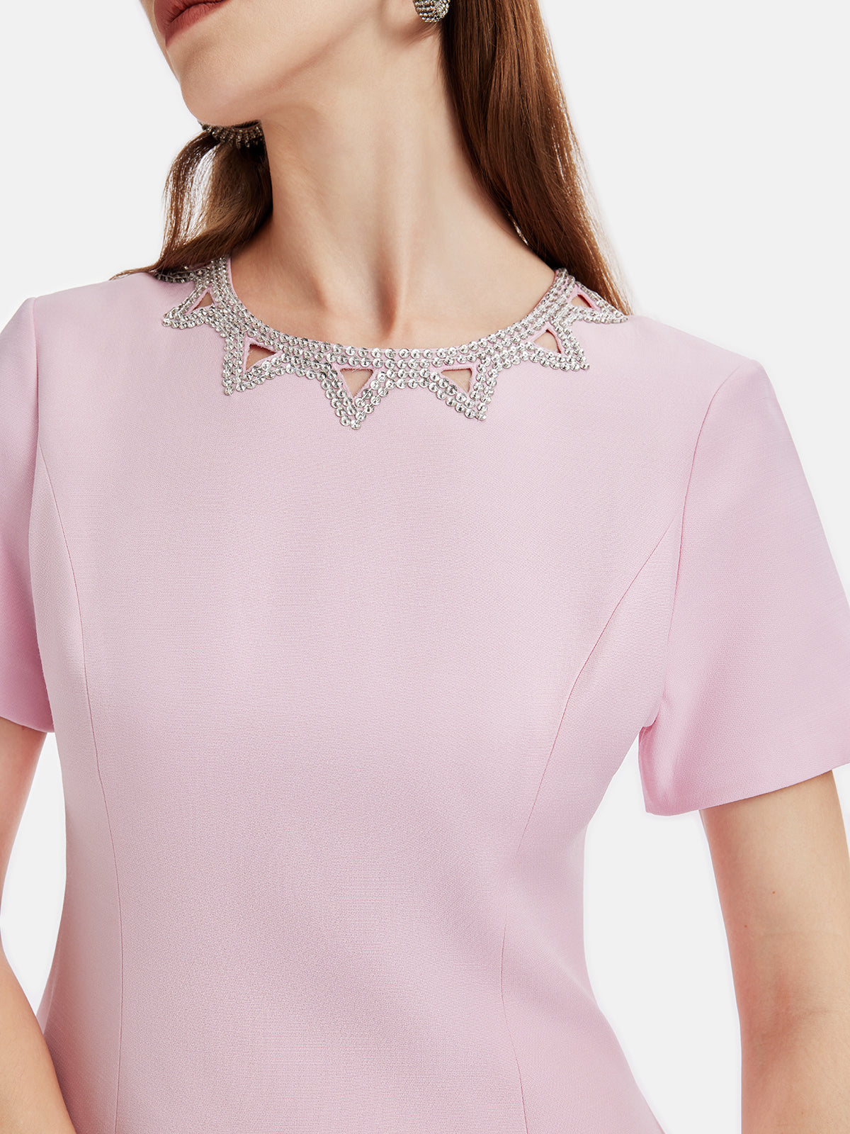 Yakası Taşlı Mini Elbise