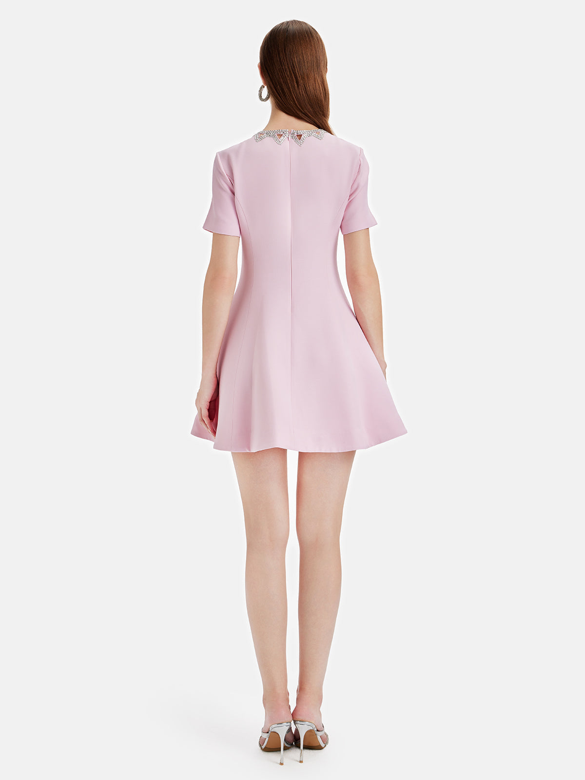 Yakası Taşlı Mini Elbise