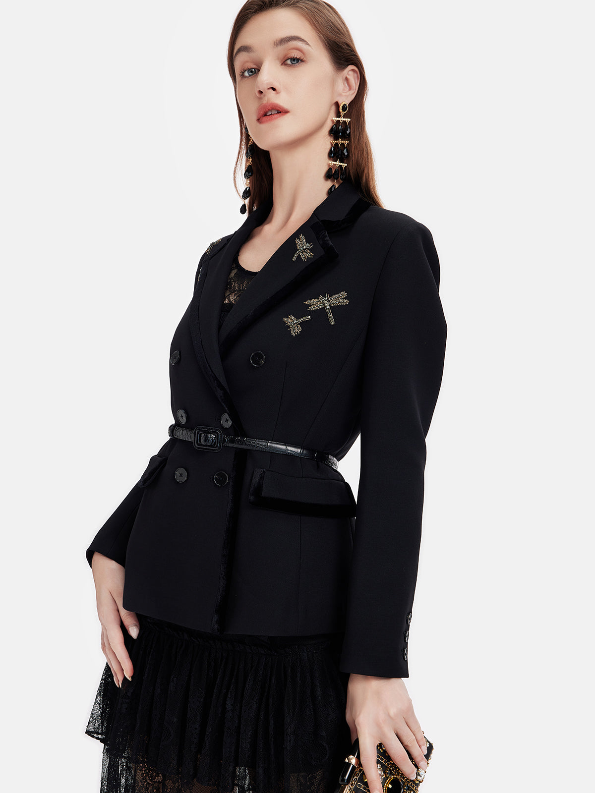 Altın İşlemeli Kruvaze Blazer