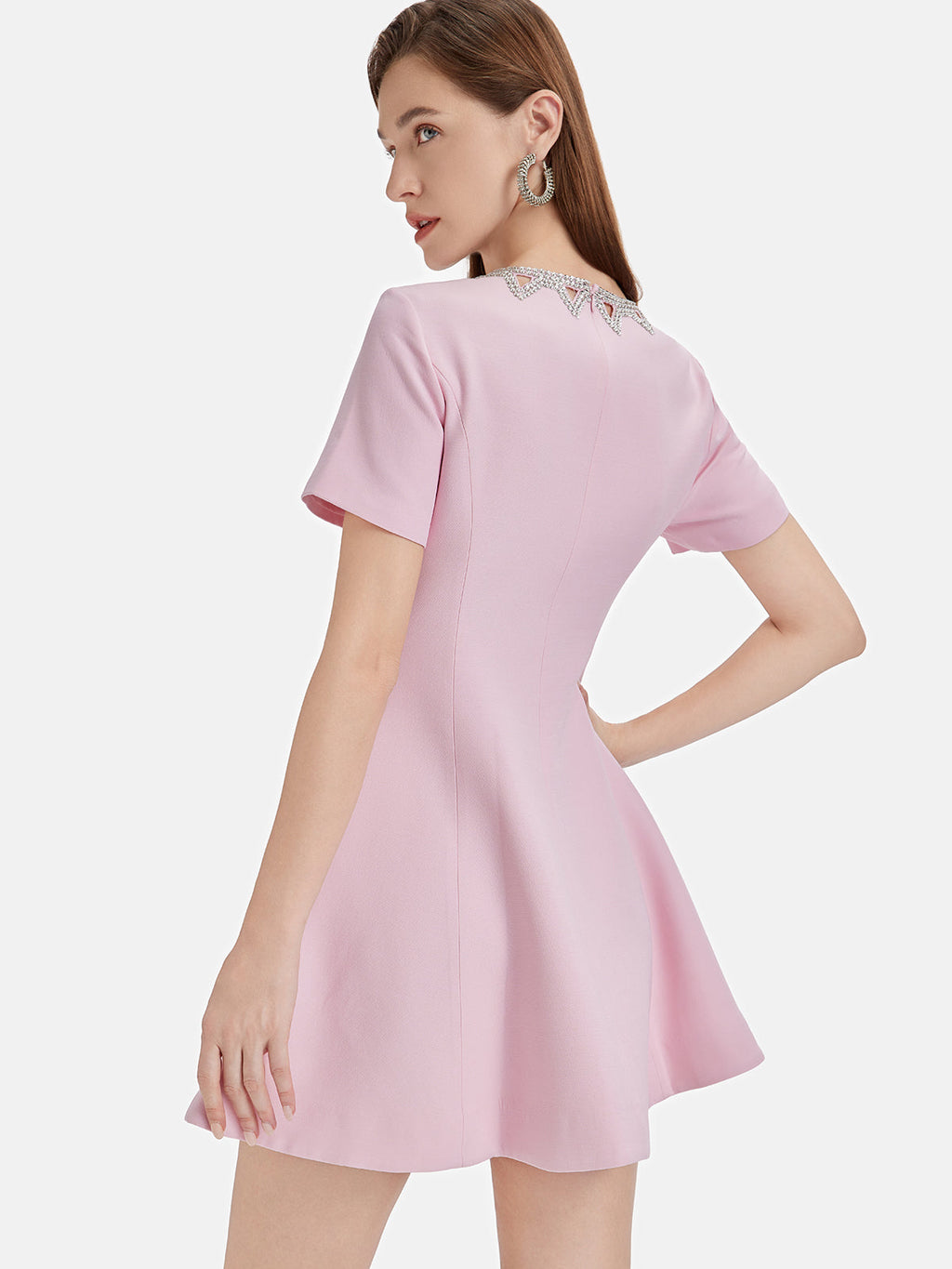 Yakası Taşlı Mini Elbise